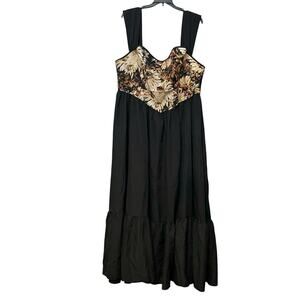 Shein Curve Tapestry Maxi Dress 4XL Fairy Cottagecore Princess Black Floral